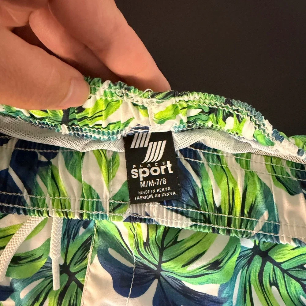 Childrens Place Sport Swim Trunks Kids Medium 7/8 Blue Green Good Tropical 2pk